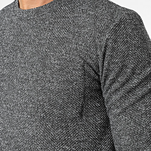 Tee Shirt Manches Longues Poche Gris Anthracite Chiné