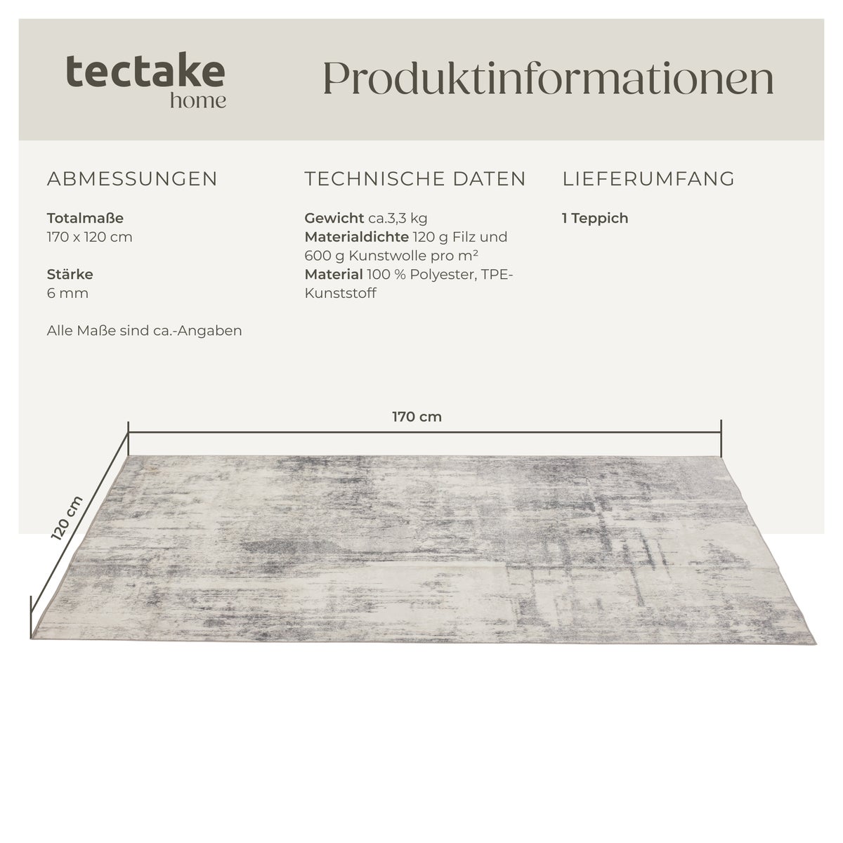 Vintage design tapijt tectake Nadira, diverse maten, antislip achterkant