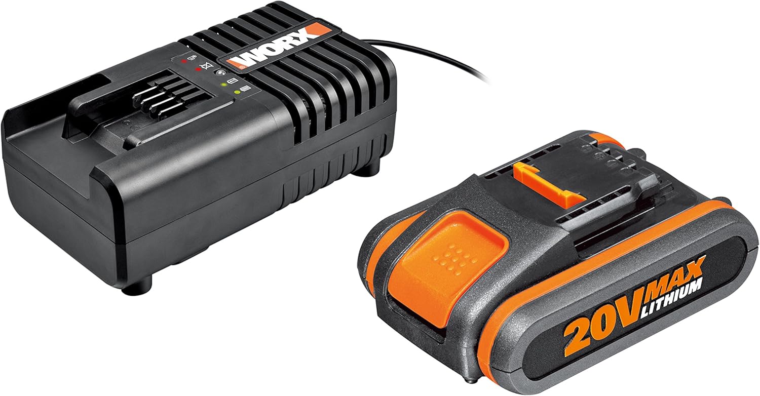 WORX WG349E.9 Akku Teleskop-Hochentaster 20V - Praktische Kettensäge & WA3601 PowerShare Akku mit Ladegerät Set