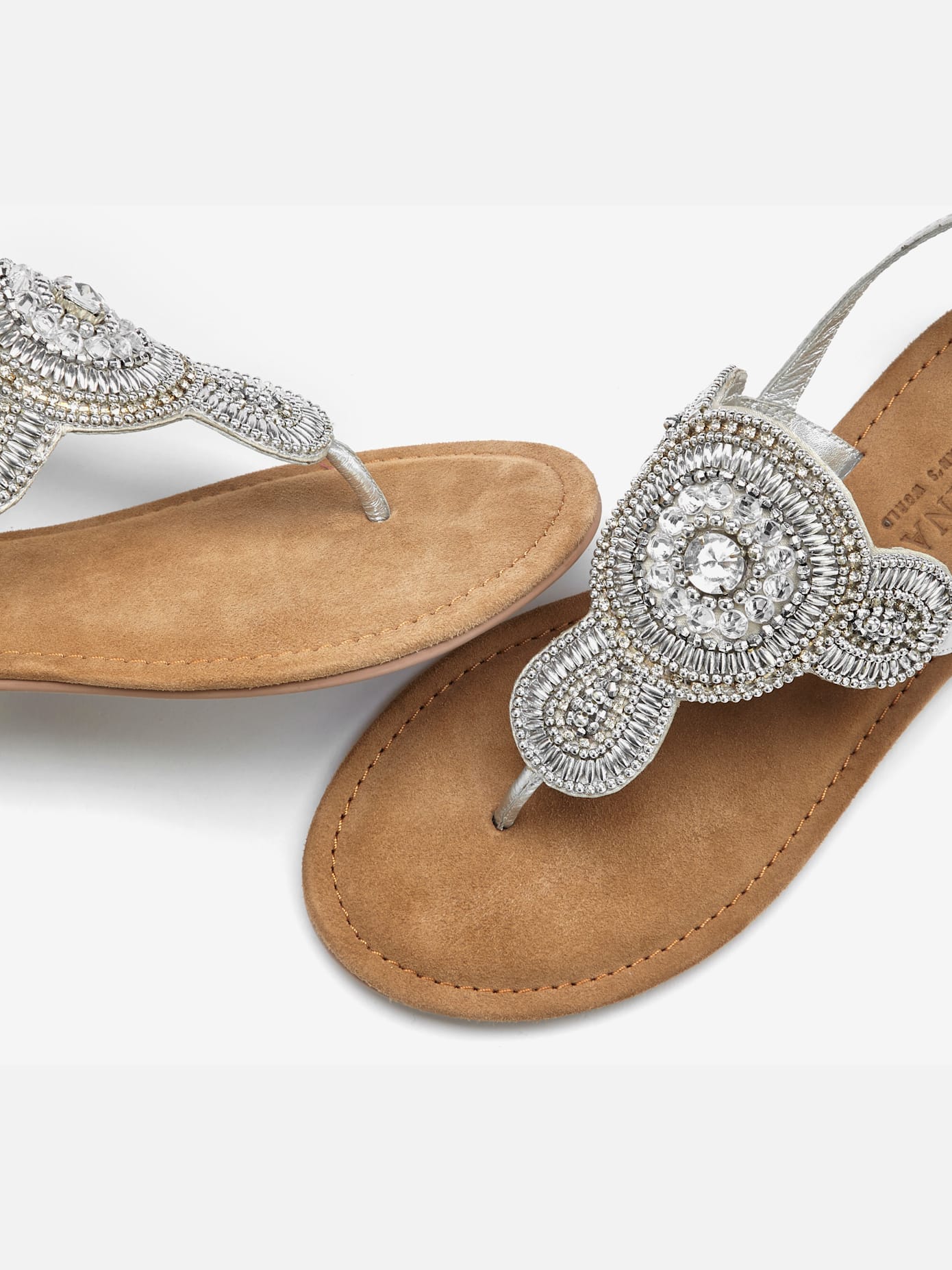 Tongs sandales avec petites pierres fantaisie et perles décoratives