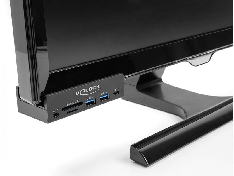 Delock Externer USB-Hub 5 Gbps Externer USB-Hub mit 3 Anschlüssen, USB Typ-A/Type-C und Kartenleser mit Feststellschraube