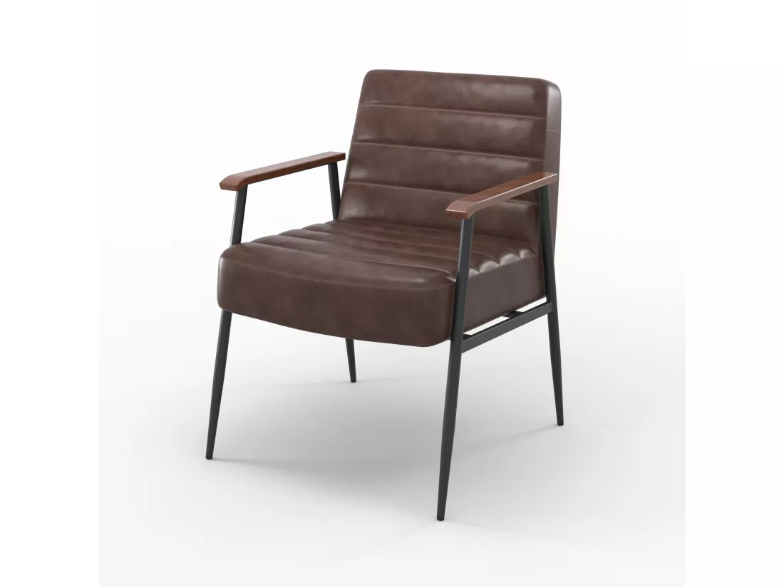 Fauteuil en cuir marron et métal noir - Hugues