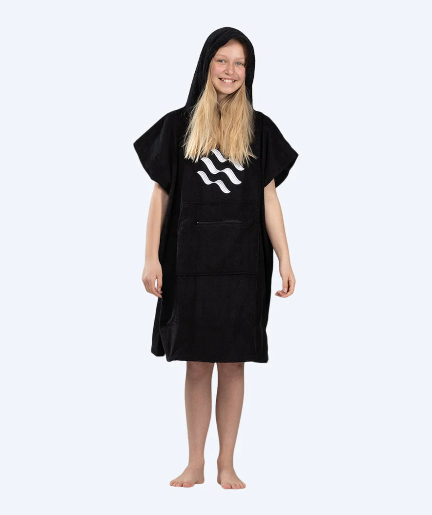 Watery badeponcho til junior - Bomuld - Sort
