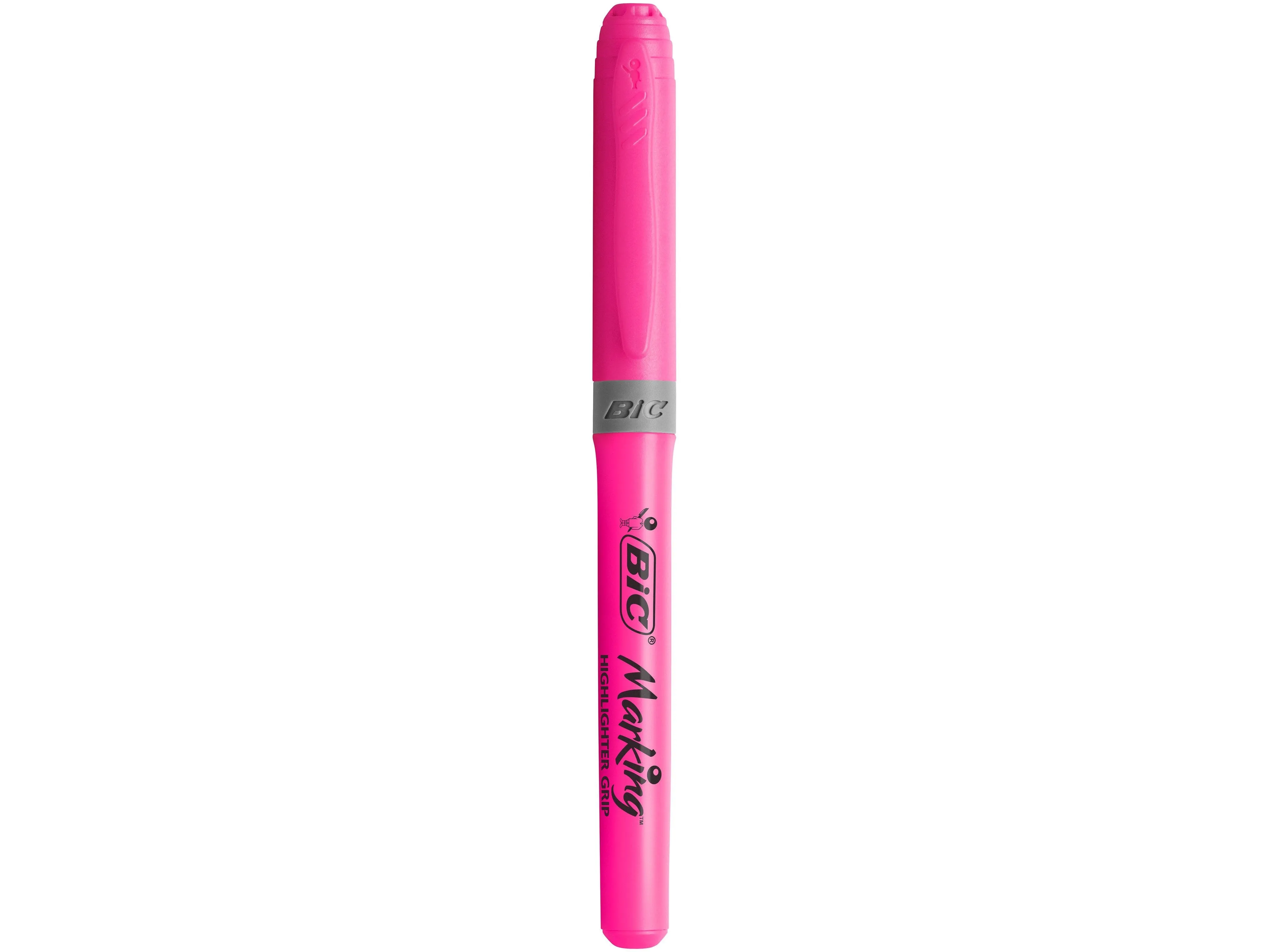 Overstregningspen BIC Highlighter Grip pink med skrå spids - (12 stk.)
