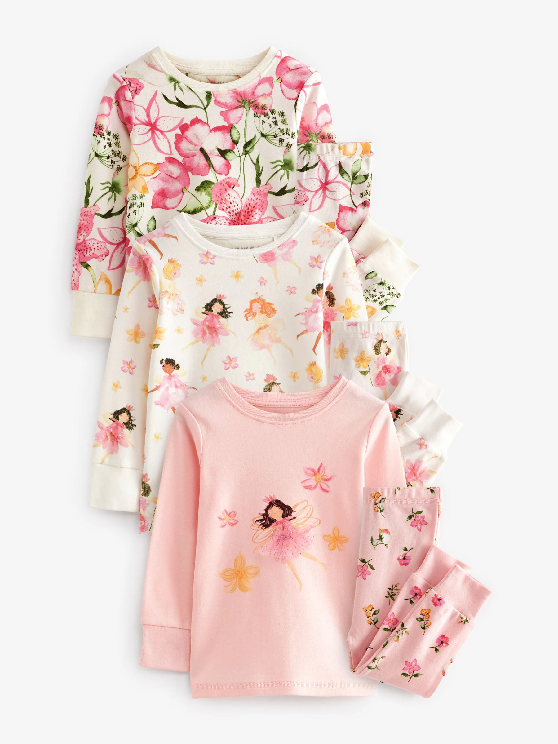 Roze/crème sprookjesfiguur - Knus pyjama met lange mouwen 3 Pack (9maanden -12jaar)