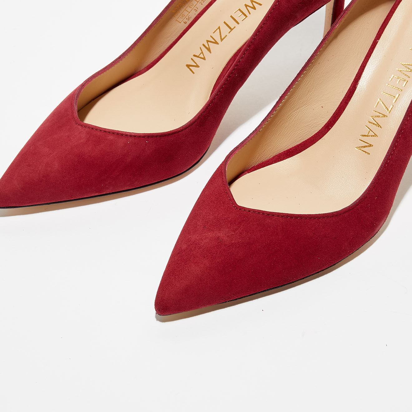 Stuart Weitzman Escarpins en Velours de Cuir Anny 70 rouges - Talon 7 cm