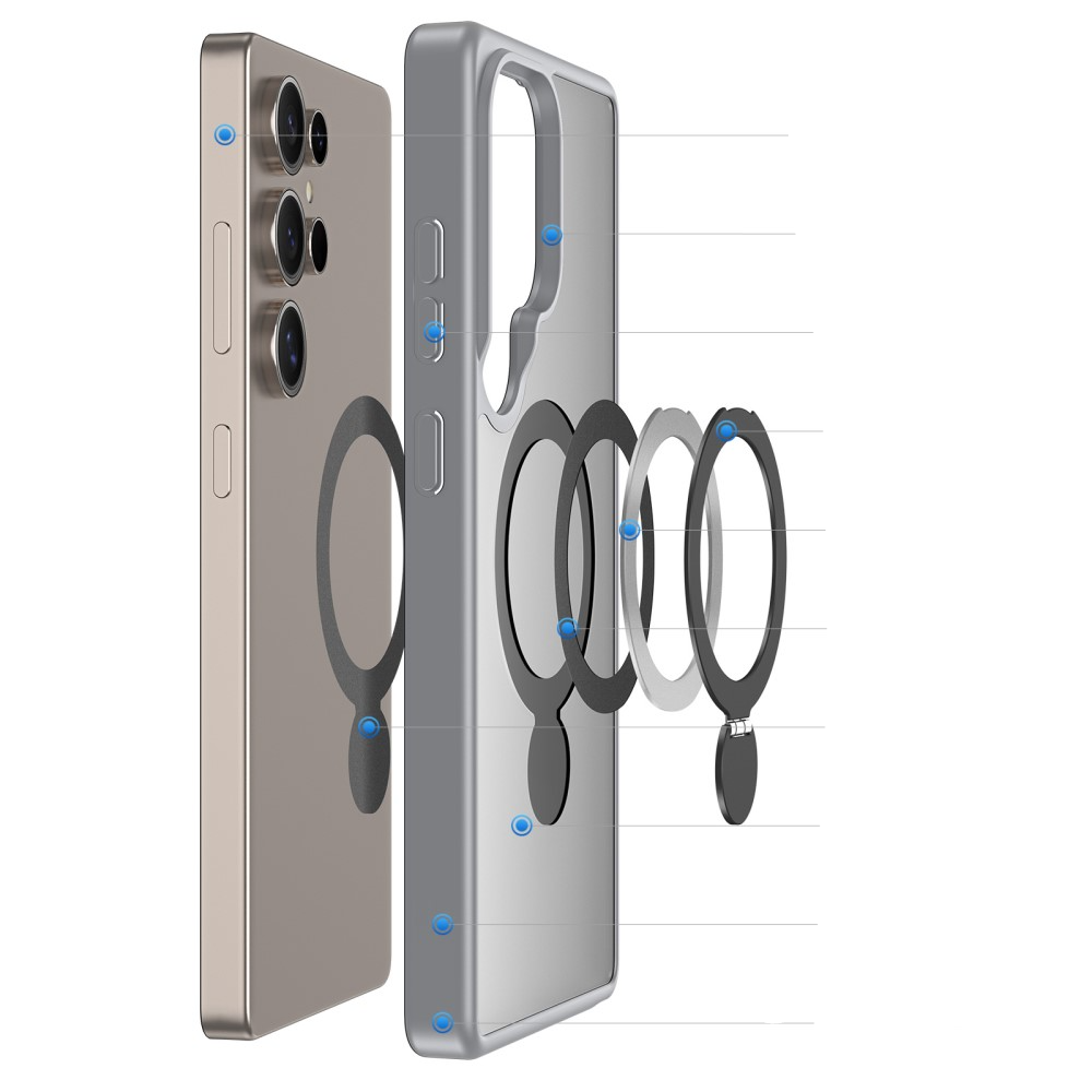 Samsung Galaxy S25 Ultra Hybrid Hardcase Hülle   TPU Bumper   Kickstand Aufsteller MagSafe-Modul - Grau