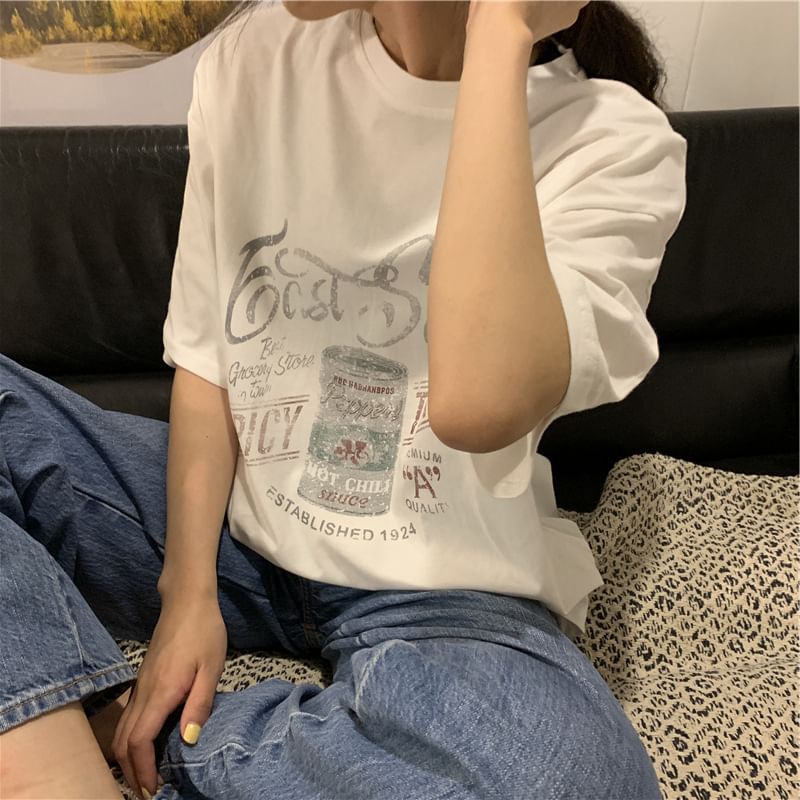 Iduna - Vintage-stijl print T-shirt met korte mouwen