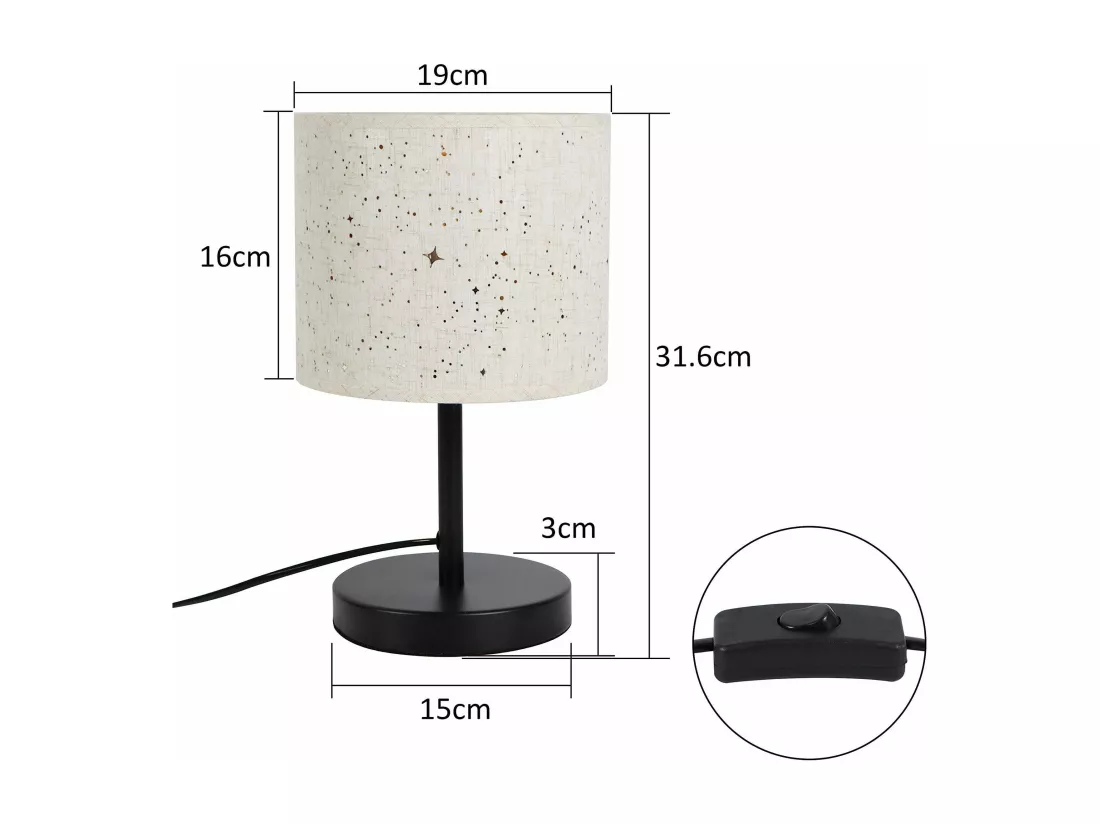NETTLIFE lampe de table style maison de campagne lampe de chevet en tissu E27 vintage design étoile rétro blanc