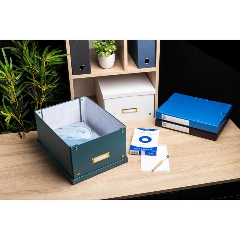 Boîte de rangement à plat carton 27x36x19cm Néo Déco - Bleu canard