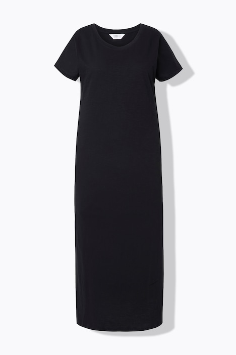 Jersey-Maxikleid, Rundhals, Halbarm, Seitenschlitze