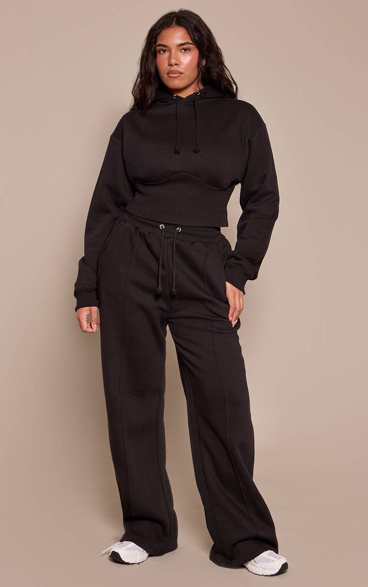 Noir Jogger Large Shape En Molleton Avec Détails De Coutures Sur Le Devant