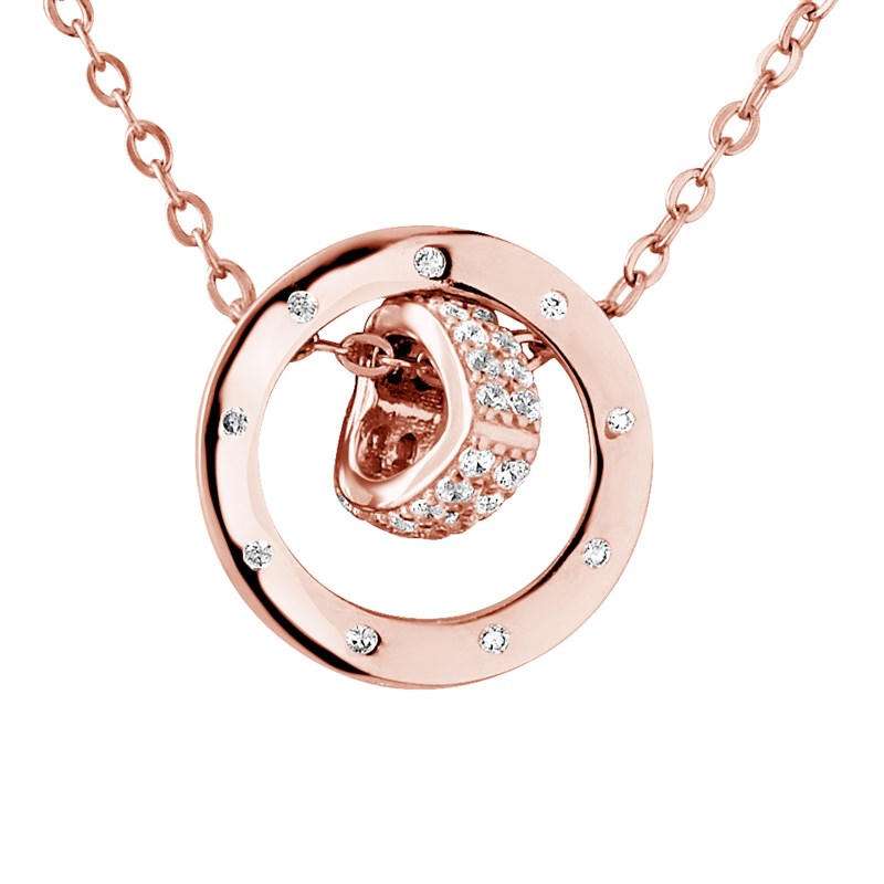 Collier COEUR ET ROND - Oxydes de zirconium - Argent plaqué or rose