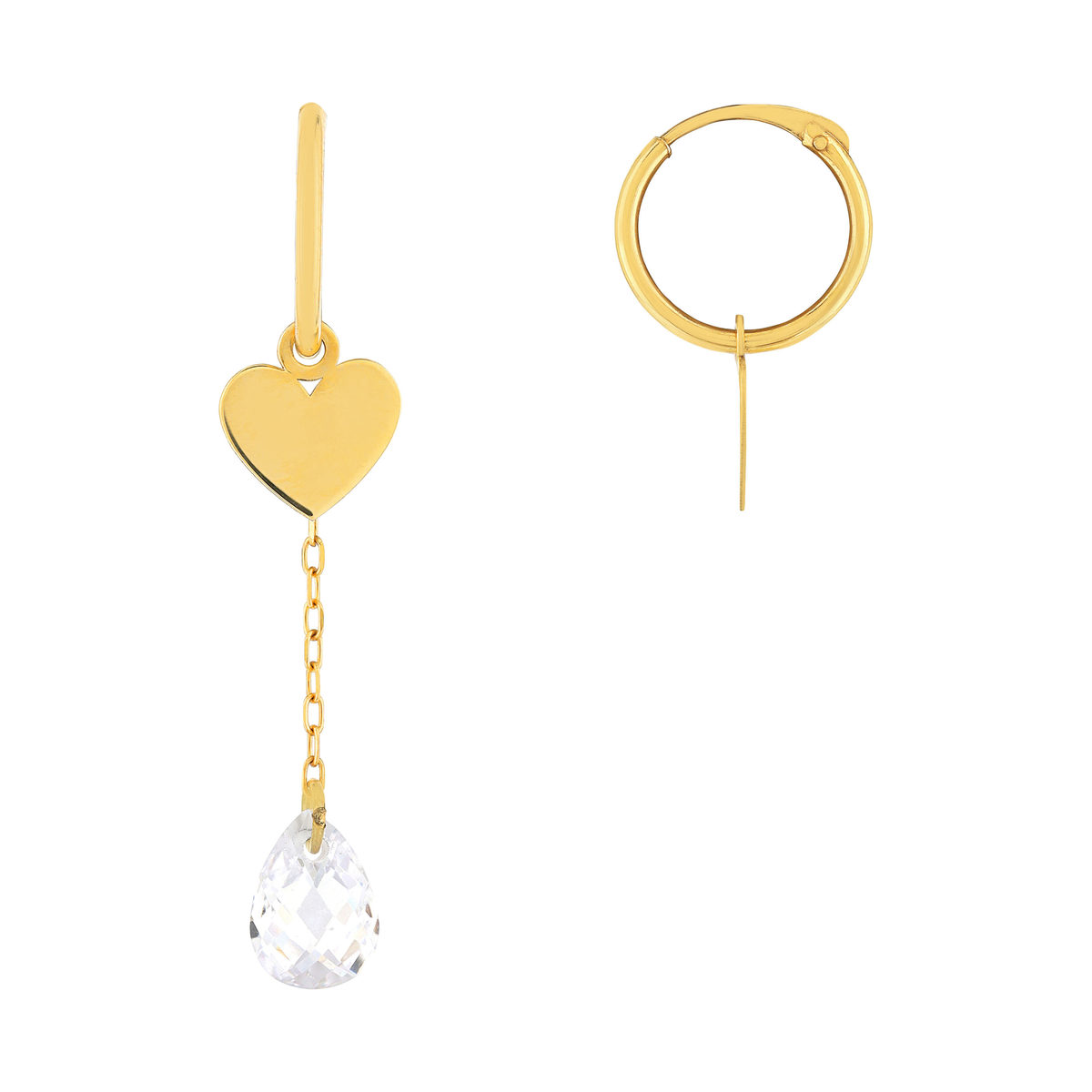 Créoles or 375 jaune coeurs et pendant avec zirconia