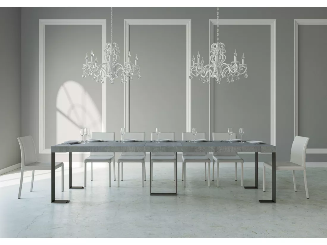 Console extensible 90x40/300 cm Sintesi Premium Gris Béton cadre Anthracite