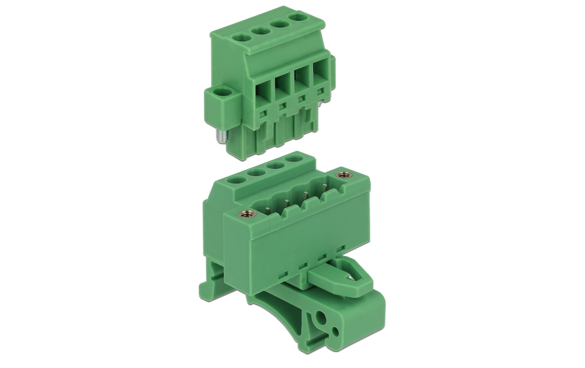 Hutschiene/DIN Rail Terminalblock 4PinDelock Terminalblock Set für Hutschienen 4 Pin mit Schraubverriegelung