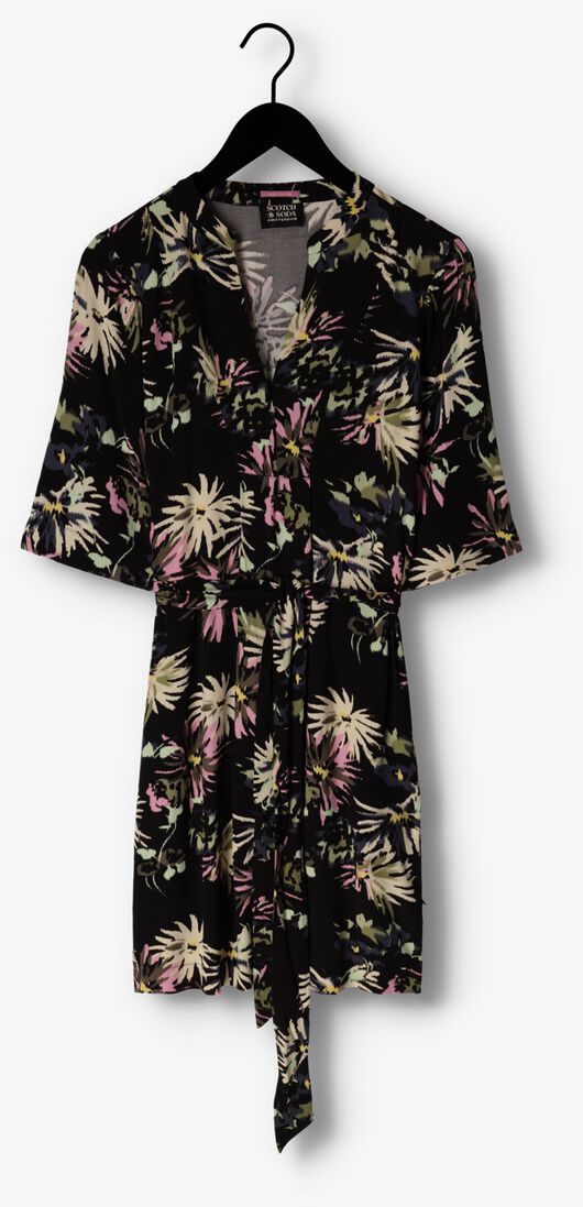 SCOTCH & SODA zwarte scotch & soda mini jurk allover printed loose fit dress