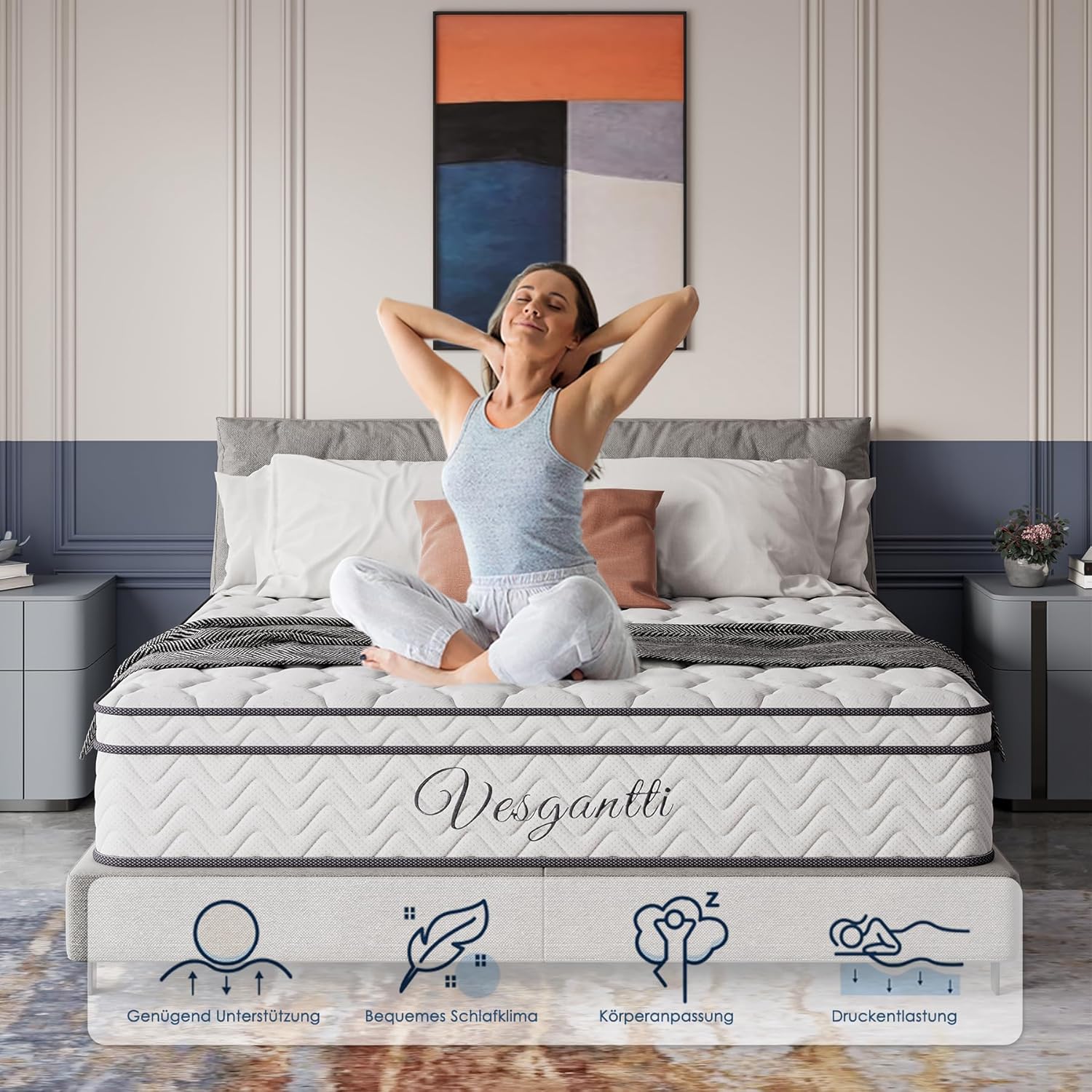 Vesgantti 30cm Höhe Matratze H3 7-Zonen 90x200cm Taschenfederkernmatratze Mittelfeste Orthopädischem Kaltschaummatratze Öko-Tex Zertifiziert Matratzen Klassik BoxTop