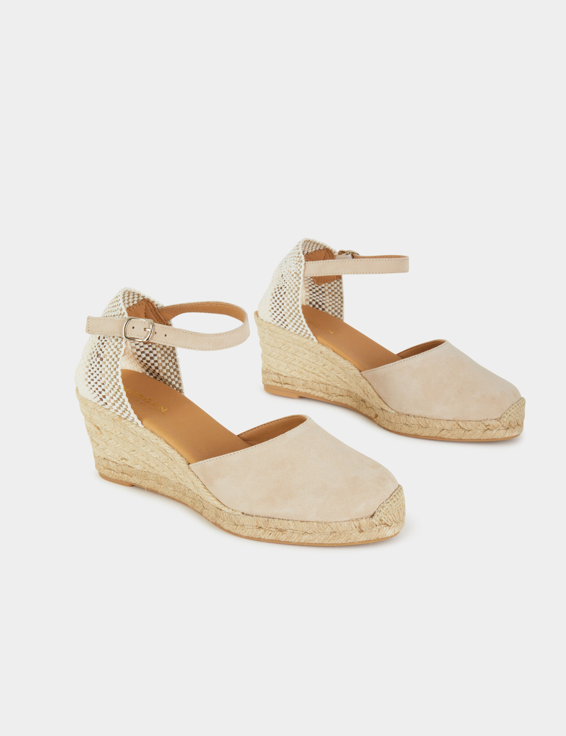 Espadrilles compensées en cuir beige femme - beige