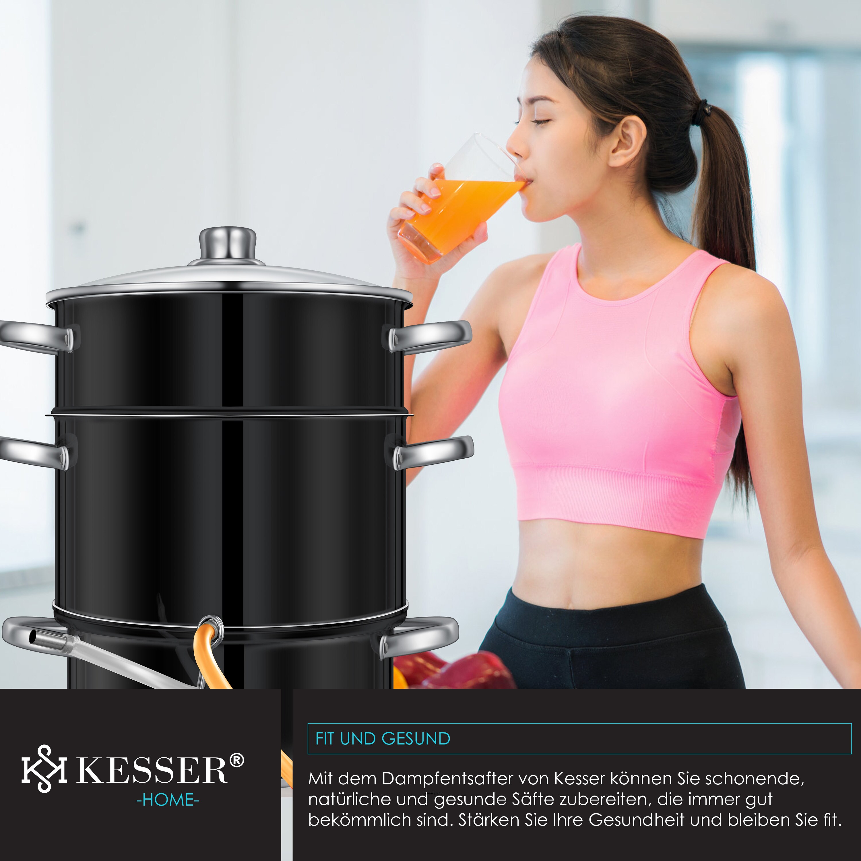 KESSER® Dampfentsafter 15 L Edelstahl Entsafter Saftpresse Inkl. 2x Bügelflasche Obst und Gemüse - für alle Herdarten geeignet auch Induktion| Ø 26cm | spülmaschinengeeignet Induktionsdampfentsafter