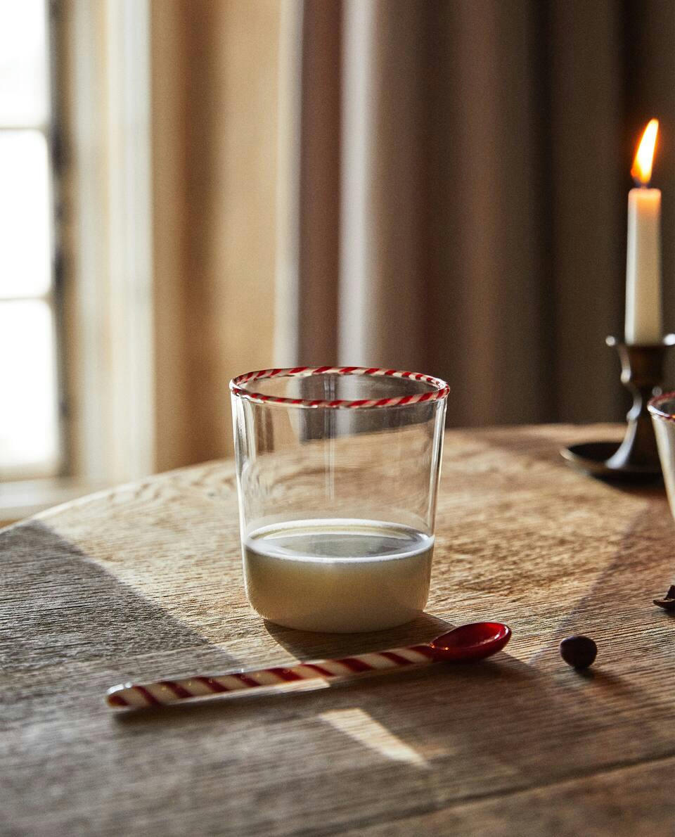 Copo de vidro borossilicato com bengala doce de Natal