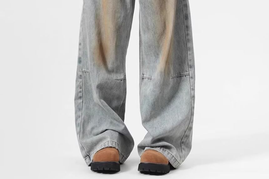 AXEN - Mid Rise Washed Wide Leg Jeans
