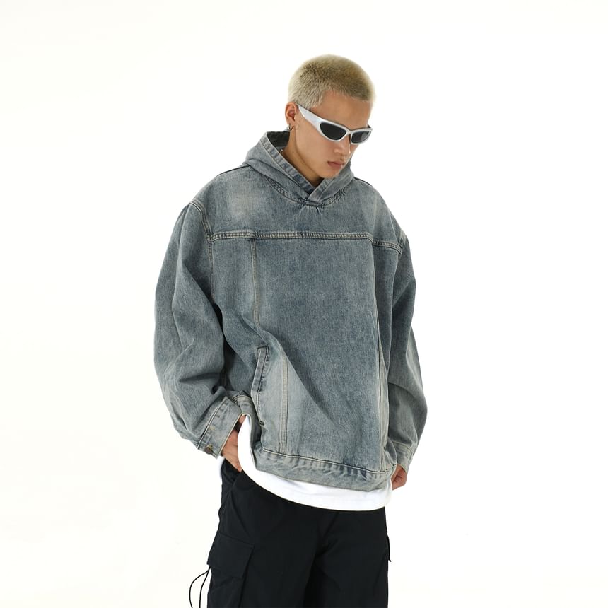 Meiksip - Denim hoodie met lange mouwen