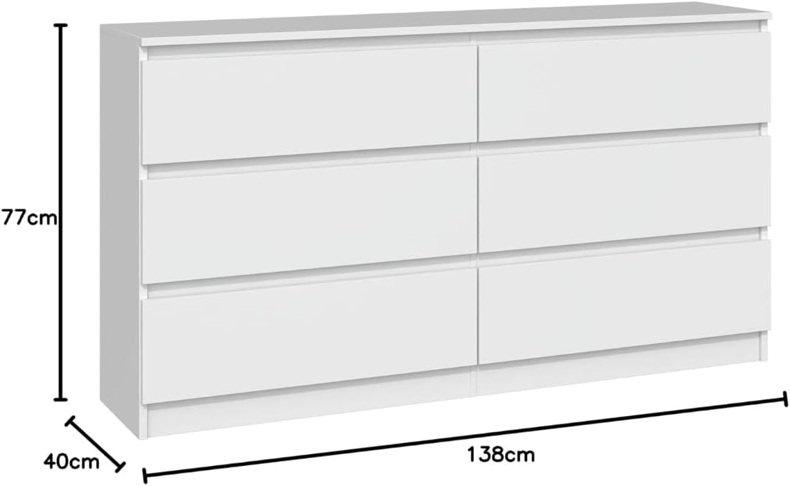 BDW - Kommode 140, Malwa M6 - Highboard 6 Schubladen - 140 cm - Für Wohnzimmer, Schlafzimmer oder Büro - Schlichtes und minimalistisches Design - Schwarz