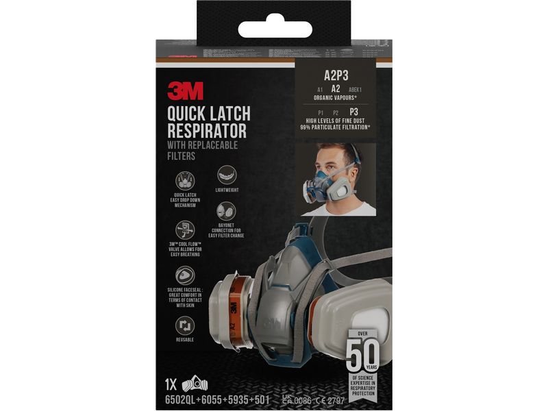 3M Quick Latch-Atemschutzmaske Atemschutzmaske mit auswechselbarem Filter
