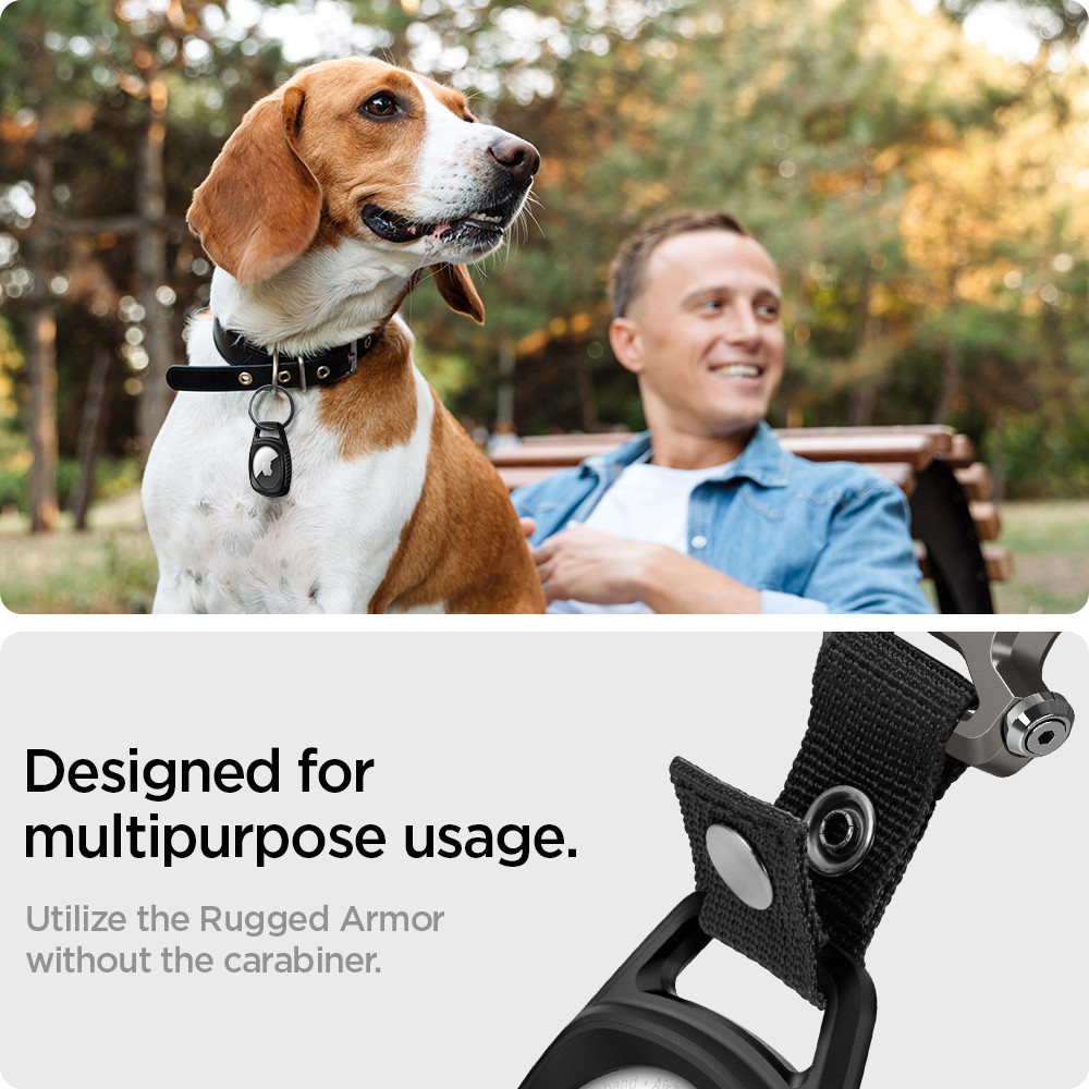 Apple AirTag Rugged Armor Magnetische Anhänger Hülle Schlüsselanhänger mit Karabinerhaken Carbon Design (AMP01565) - Schwarz