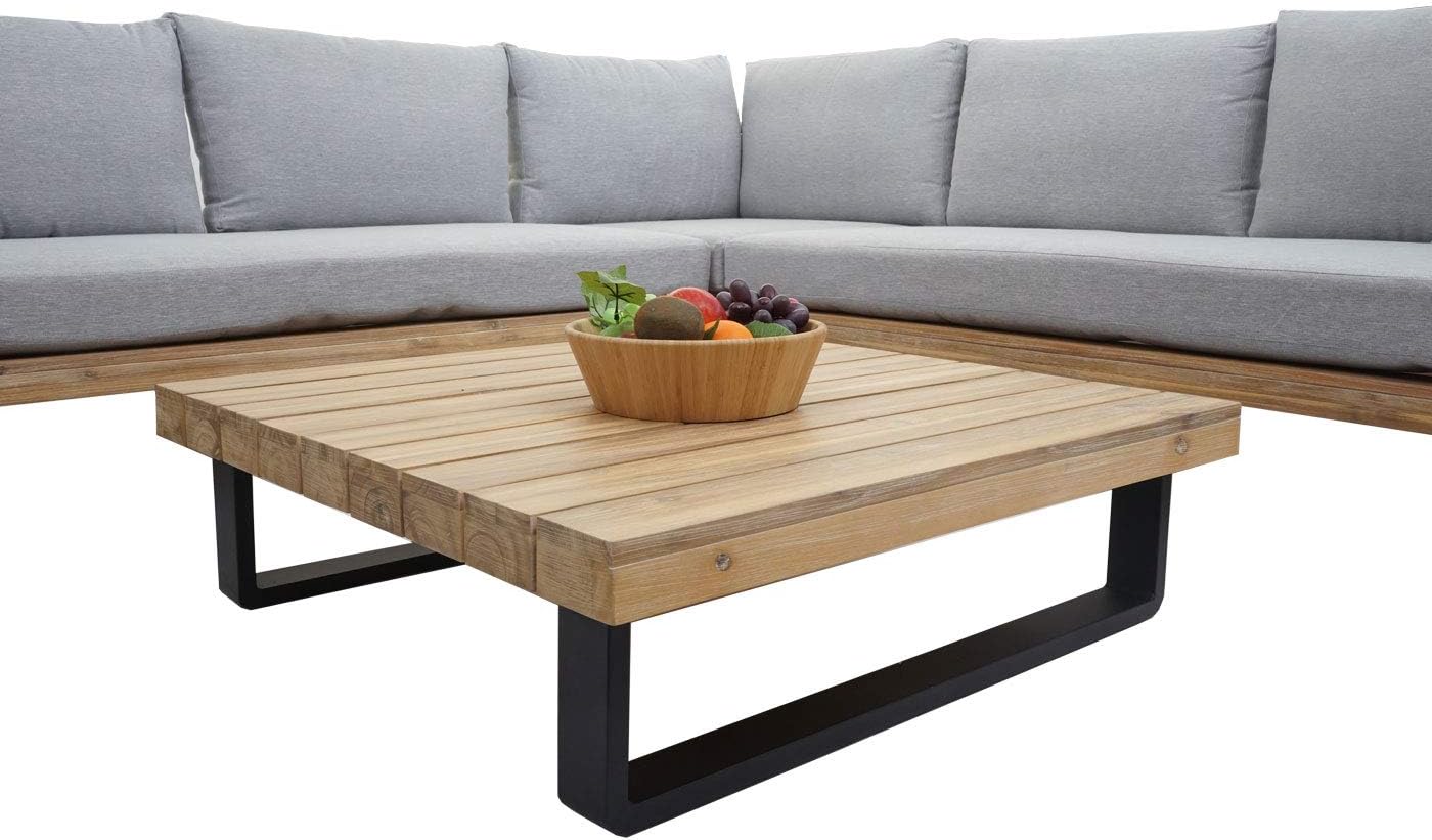 Mendler Garten-Garnitur HWC-H54, Garnitur Sitzgruppe Lounge-Set, Spun Poly Akazie Holz FSC® Alu - Hellbraun, Polster hellgrau