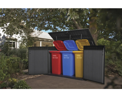 Keter Cortina Mega Evotech 3 x 240 l vuilnisbak/fietsengarage inclusief gasveren, 190,5 x 109,3 x 132,5 cm, antraciet