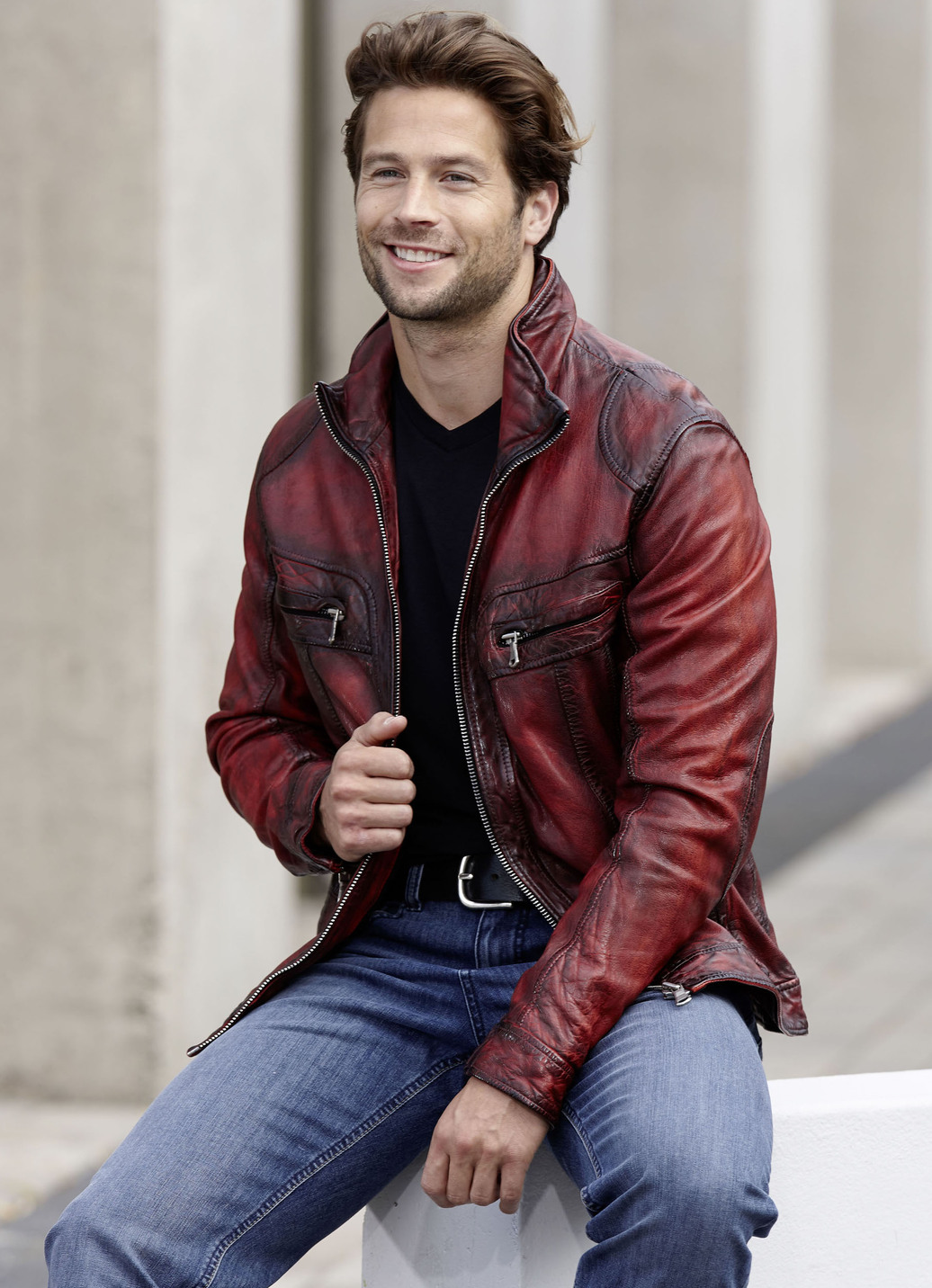 Lederkurzjacke mit Brusttaschen