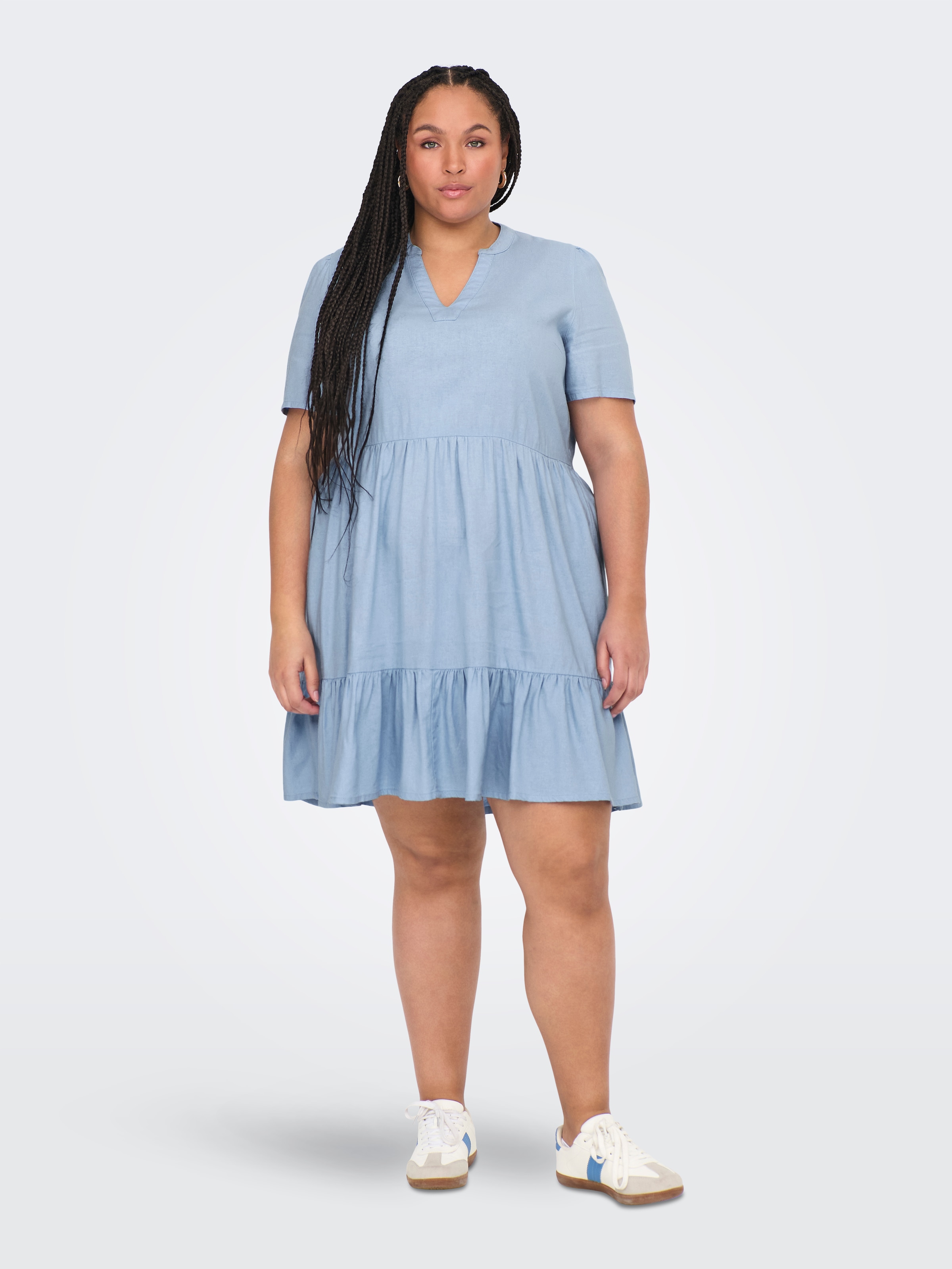 ONLY CARMAKOMA Minikleid »CARTIRI-CARO S/S V-NECK LIN DRESS  TLR« Sommerkleid