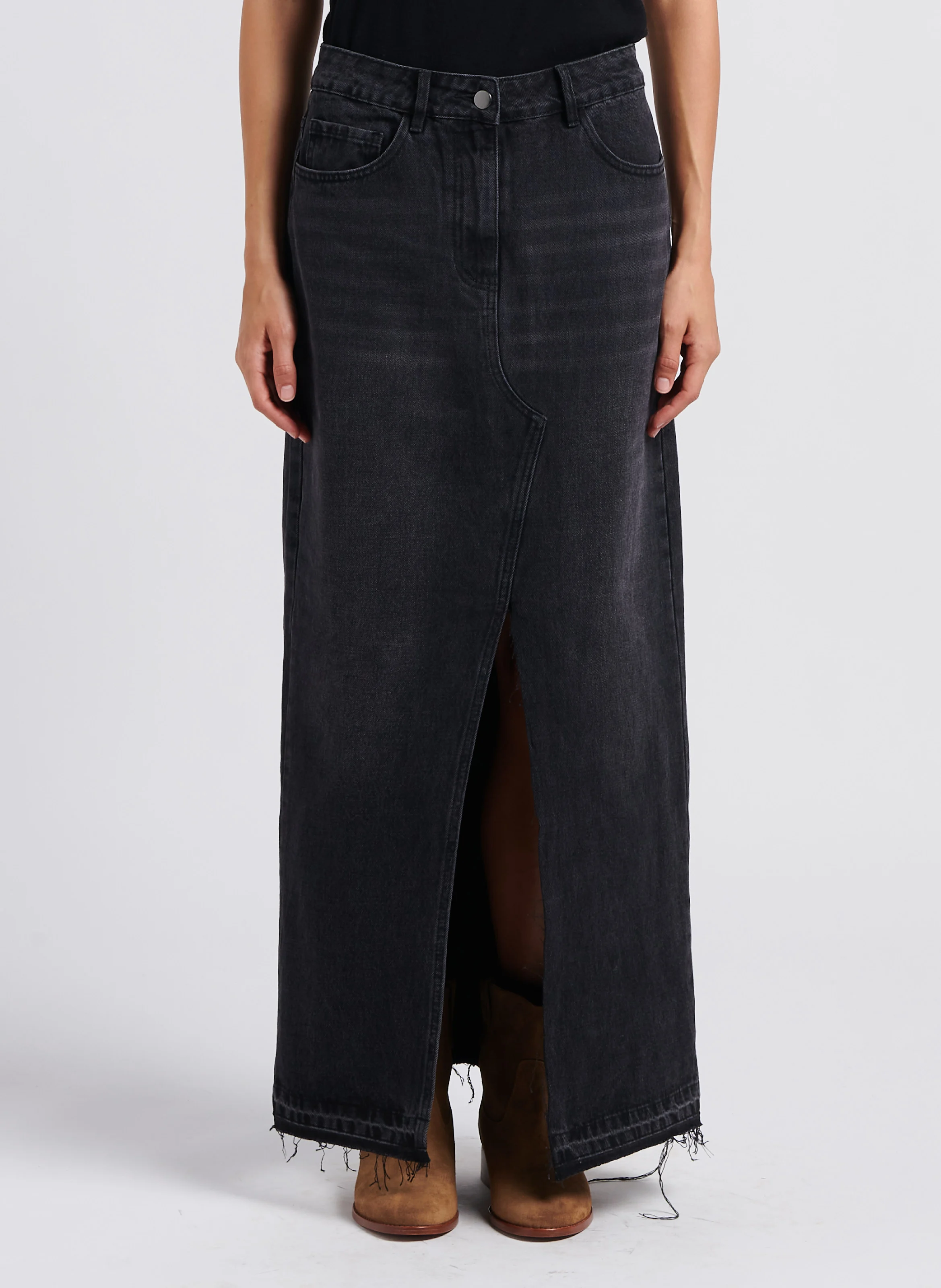 NETE - Jupe longue en coton | Noir
