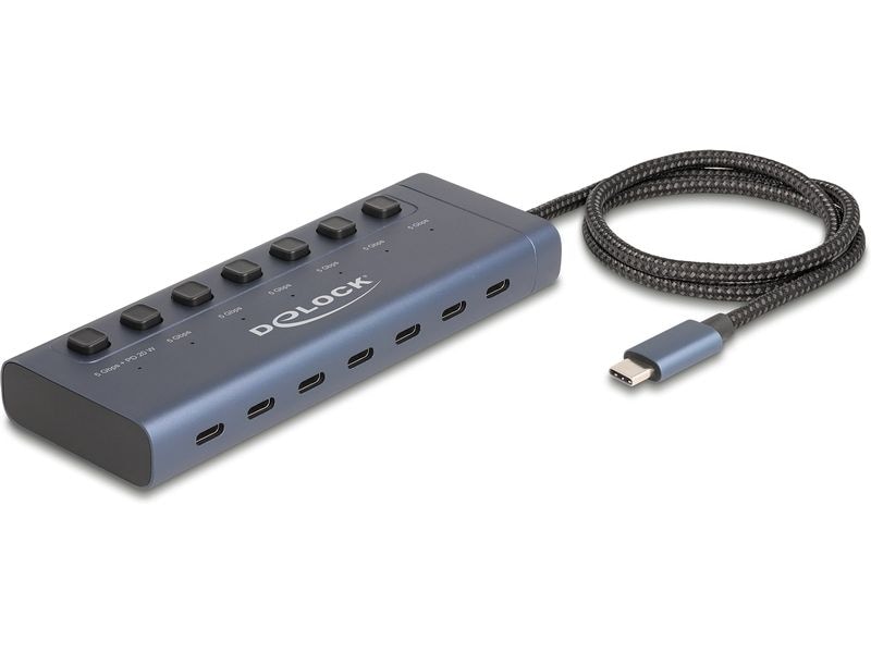 Delock USB 5 Gbps Hub USB-Hub mit 7 USB Type-C Ports, davon 6 Datenports   1 Daten/PD 20 Watt mit Schalter