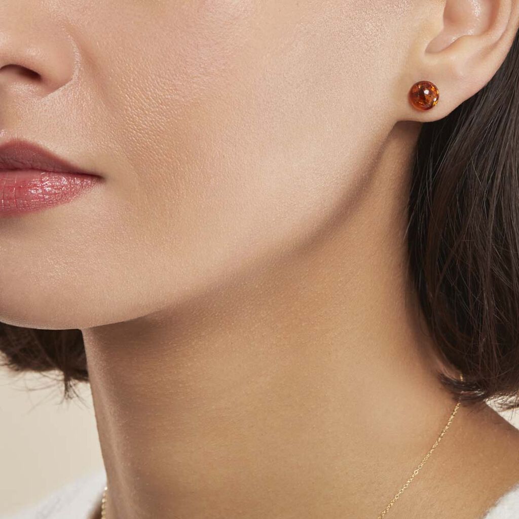 Boucles D'oreilles Puces Argent Blanc Brunhild Ambre