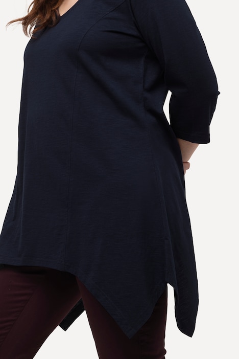 Shirt, Zipfelsaum, V-Ausschnitt, 3/4-Arm, Biobaumwolle