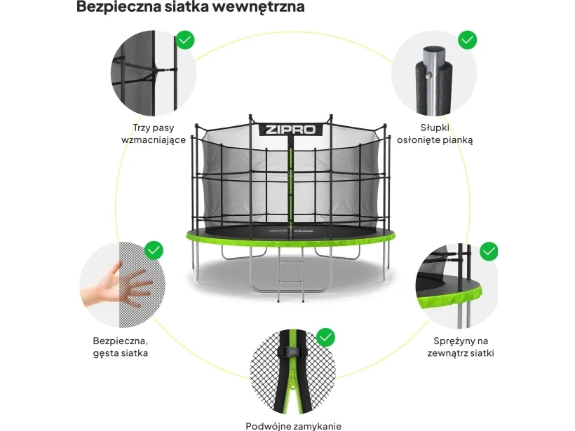 Zipro Trampolin med net og stige Ø374cm   pose til sko