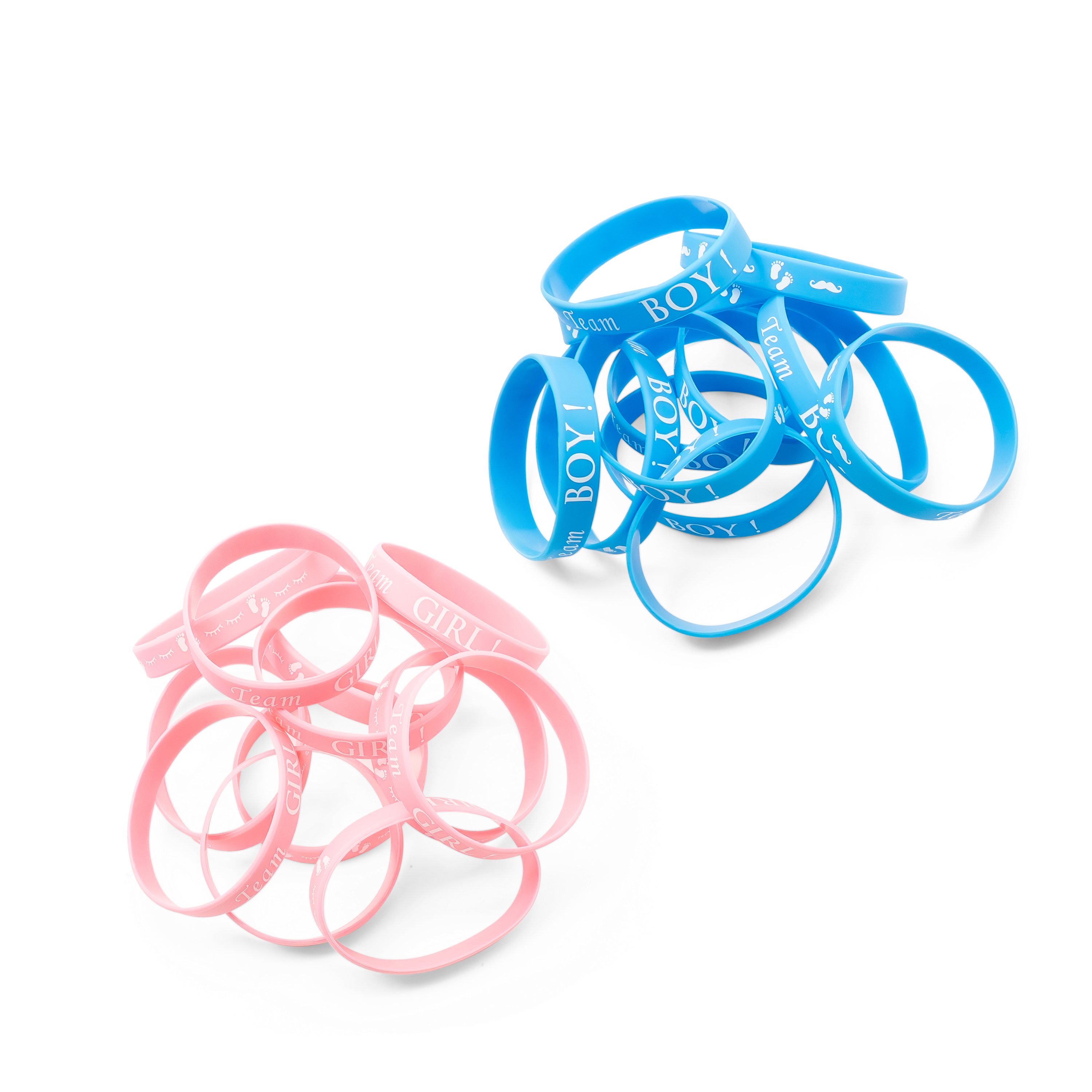 (24er Set) Silikon Armbänder Team Girl / Team Boy Bänder Gender Reveal Bracelet Baby Shower Party Accessoire - Rosa / Blau