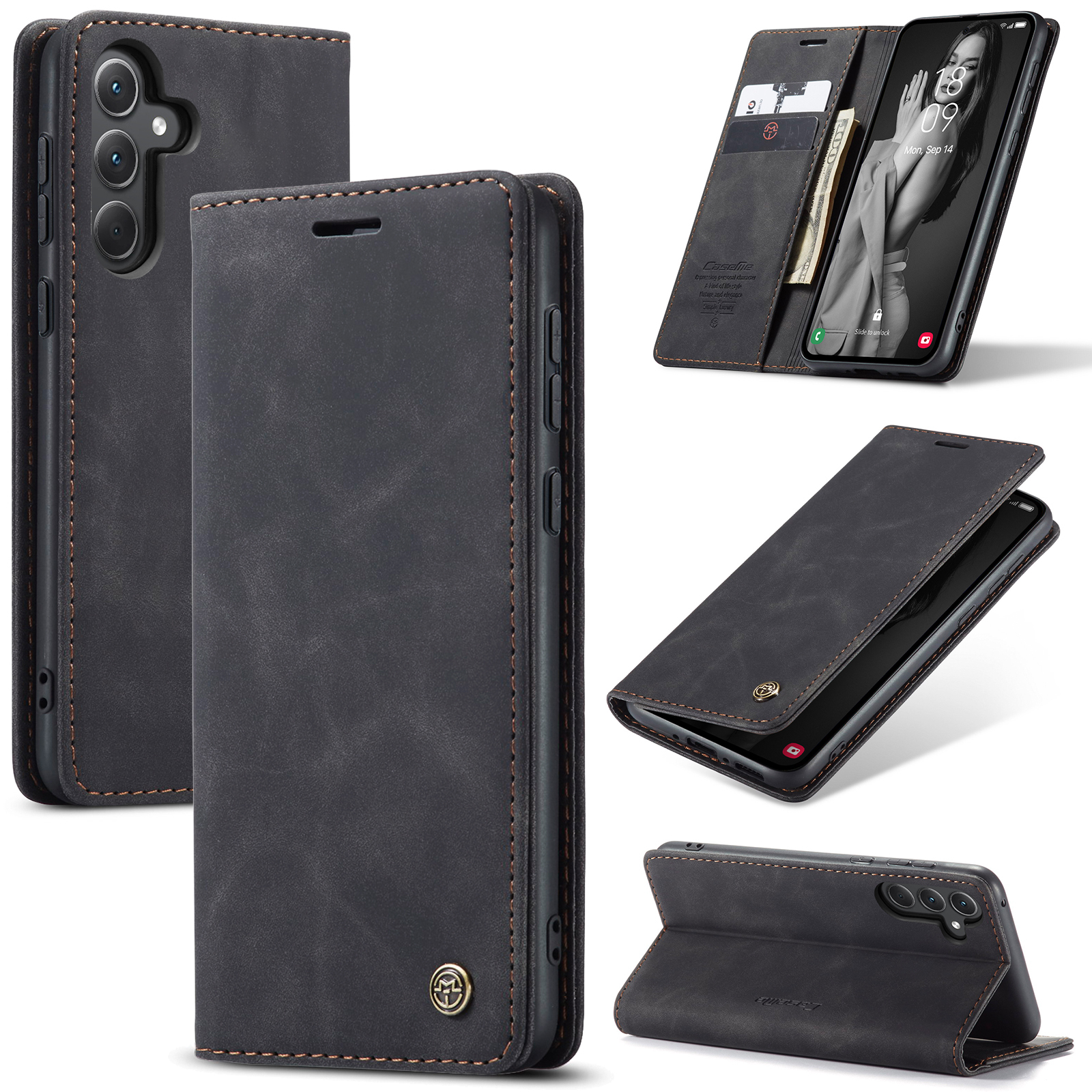 Samsung Galaxy A56 Leder Tasche Flip Wallet Etui mit Kartenfächern - Schwarz