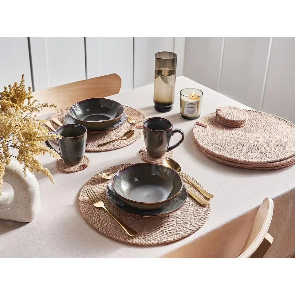 MUNTRIES - Set van 12 placemats en onderzetters - Natuurlijk - Jute