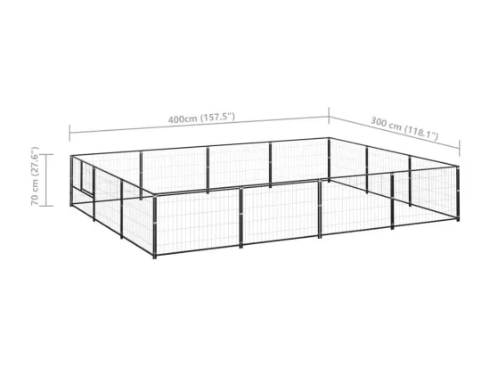 Chenil extérieur cage enclos noire 400 x 300 x 70 cm 02_0000492