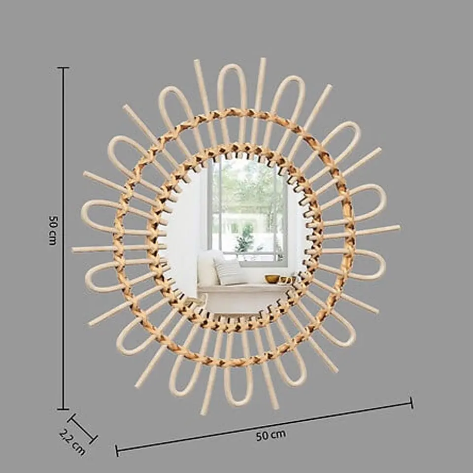 Atmosphera Wandspiegel Sun - Boho/ibiza stijl - rotan - 50 cm