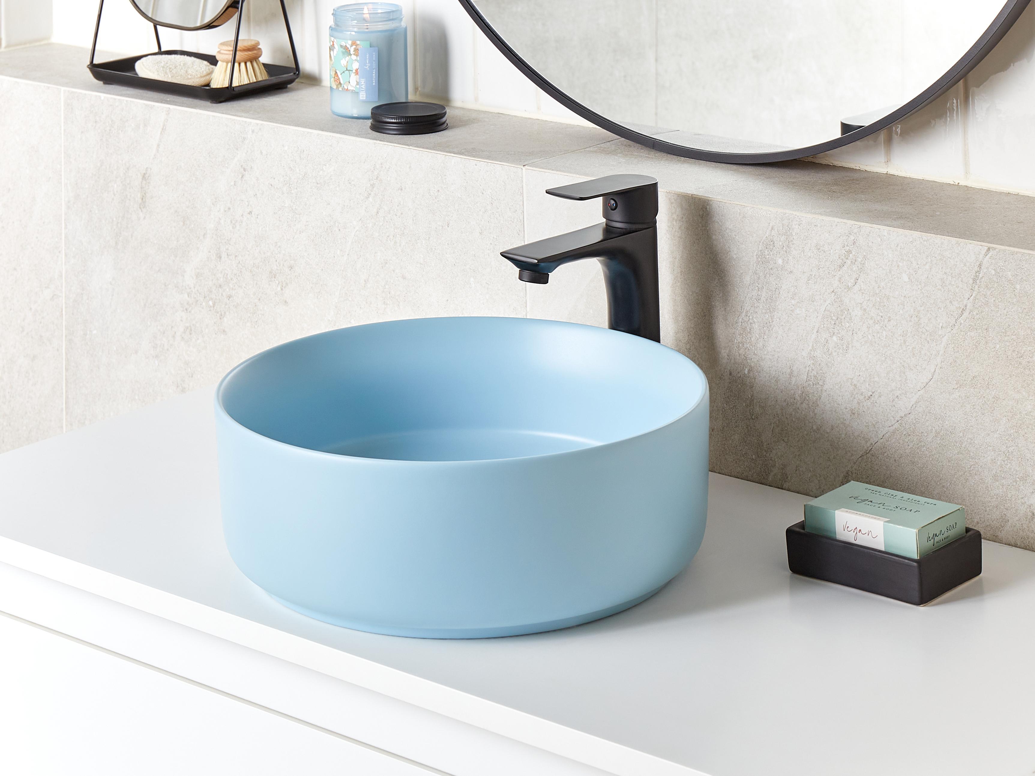 Wastafel voor aanrechtblad GUDAR ⌀ 37 cm Keramiek Blauw