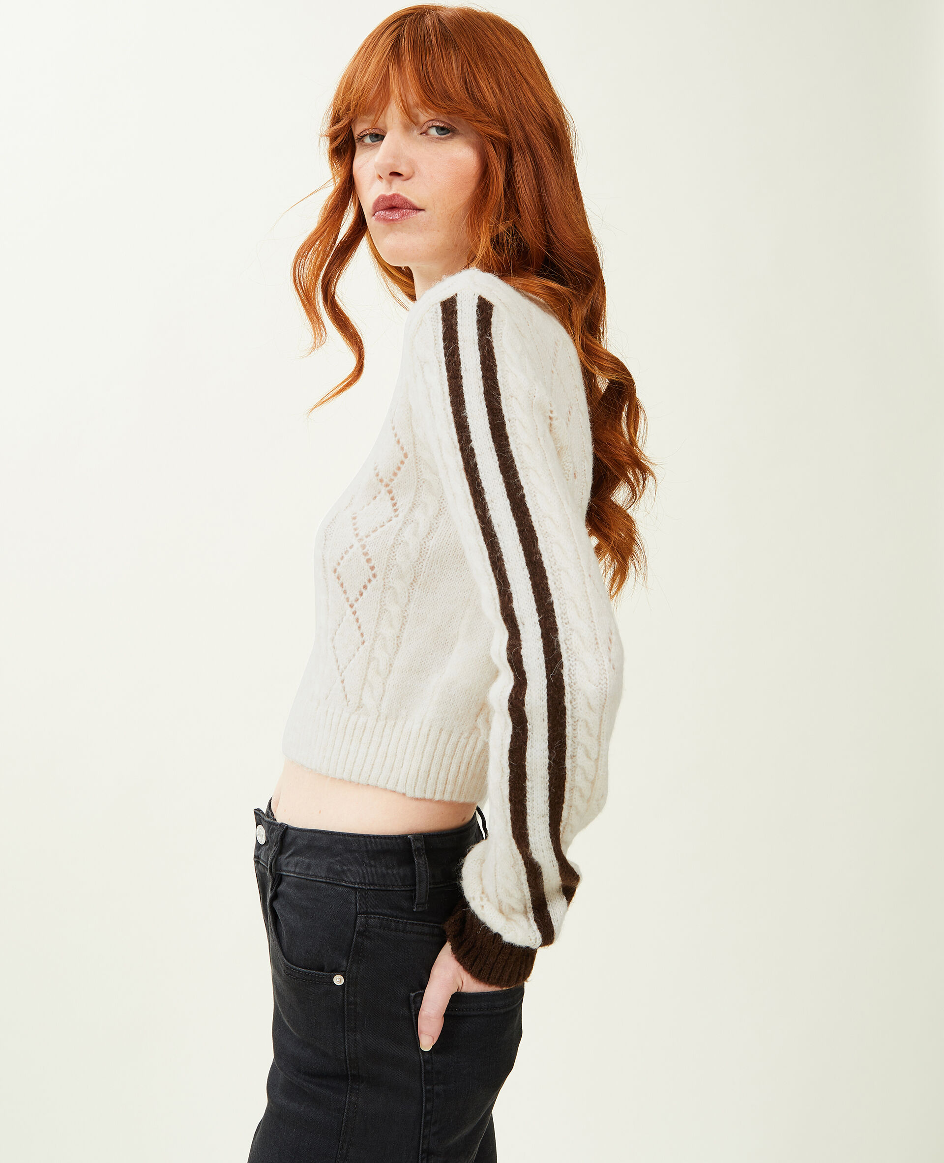 Pull maille fantaisie et ajourée - Blanc