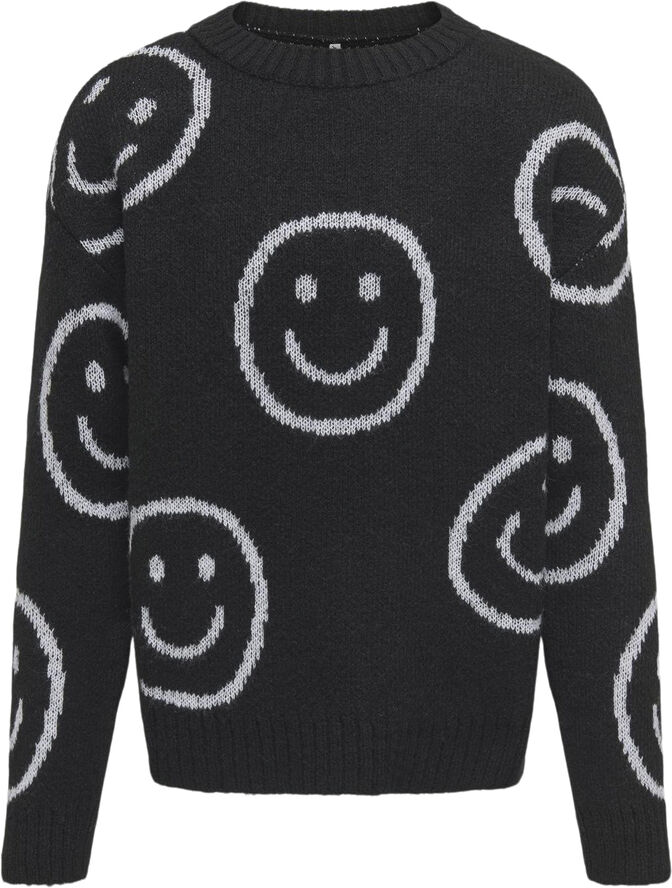 ONLY KOGHAPPIE L/S PULLOVER KNT Black/cloud dancer happy smiley