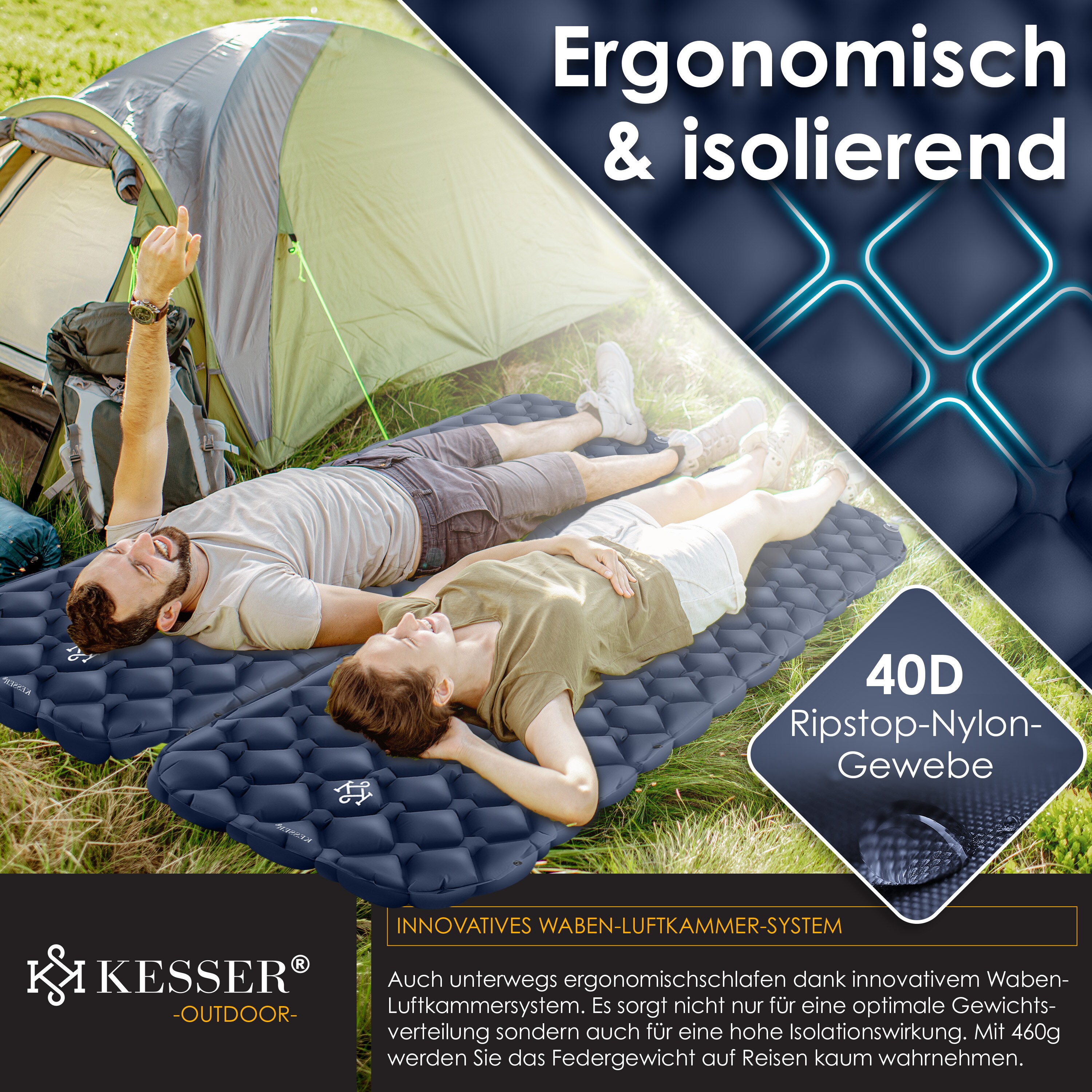 KESSER® Camping Matratze Isomatte Aufblasbare Luftmatratze Campingmatte inkl. Tragebeutel Outdoor Ultraleicht Faltbare Schlafmatte [mit Reparaturset] Belastbarkeit: 200Kg