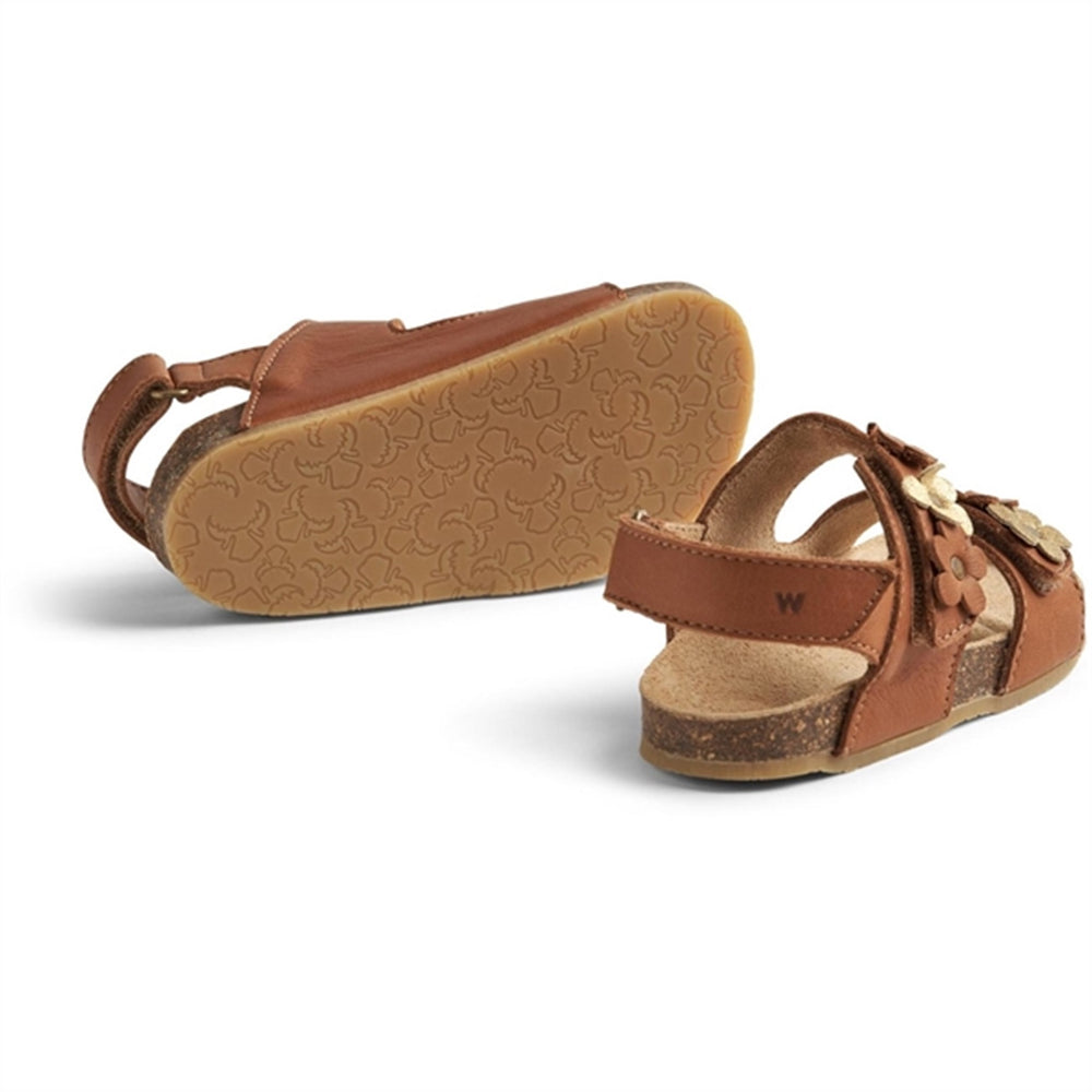 Sandal Cork Open Toe Clare Flowers Cognac