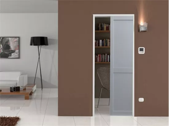 Porte Coulissante Athena Grise 2 Panneaux Largeur 83 + Système À Galandage